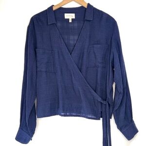 Cotélac Acote Navy Blue Wrap Blouse